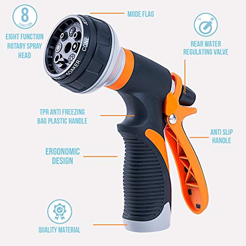 Garden Hose Nozzle | Hose Spray Nozzle | Water Hose Nozzle Sprayer | Heavy Duty 8 Adjustable Watering Patterns, Slip And Shock Resistant For Watering Plants, Cleaning, Car Wash And Showering Pets #TOP1