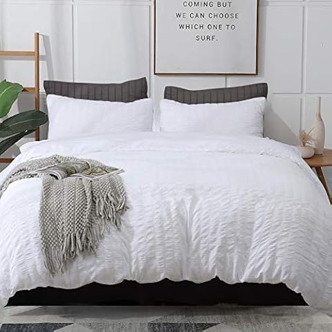 AveLom White Duvet Cover King (104 x 90 inches), 3 Pieces (1 Duvet Cover + 2 Pillow Cases), Seersucker Textured Ultra Soft Washed Microfiber, Textured Duvet Cover with Zipper Closure, Corner Ties Cover