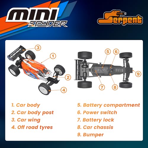 Image of Serpent 1 /24 Mini RC Off-Road Buggy RTR, 2.4GHz Remote Control Car with Gyro, All Terrain High Performance Vehicle Includes 1 Battery & USB Charging Cable