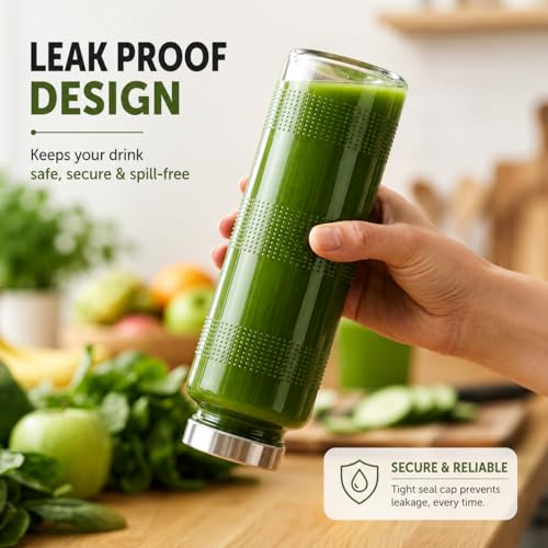 Image of MACHAK Glass Round Transparent Bottle With Leak-Proof Steel Cap | Ideal For Water, Juice, Smoothies & Detox Drinks| 750 Ml (4)