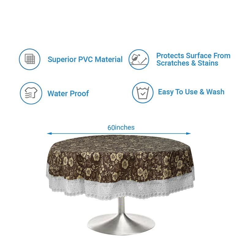 Image of Dakshya Industries Printed PVC Plastic Flowered 4 Seater Round Shape Table Cover (Size- 60 Inches Round)