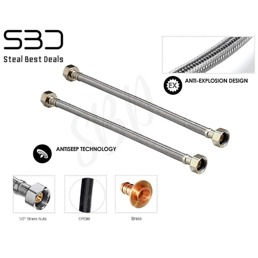 SBD 48" Inch Stainless Steel Connection Pipe for geyser | Connection Pipe for Faucet | Geyser Inlet Pipe | Geyser Outlet Pipe | Hose Pipes - Pack of 2 2