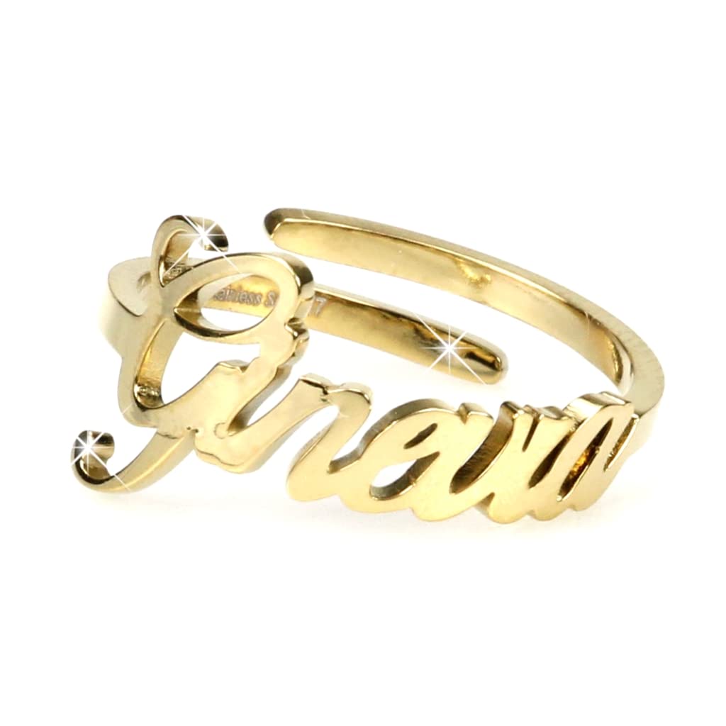 Flowers Anello Donna Con Nome in Acciaio inossidabile, Scritta Nome in Corsivo. Misura regolabile