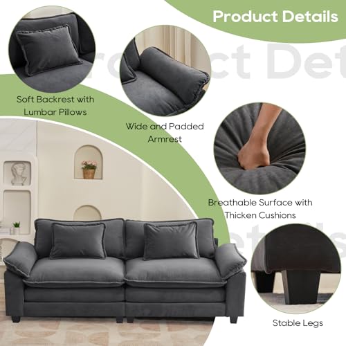 Image of Oprisen 86 inch Modular Sectional Sofa, Comfy Cloud Couch Sectional Sofa with Ottoman, Velvet Sofa Sleeper Deep Seat Sofa with Throw Pillows for Living Room (Blue Gray, 86 inch- Loveseat)