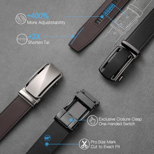 SENDEFN Men's Leather Belts 1 3/8" Automatic Ratchet Belts Adjustable Casual Buckle Belts for Dress with Gift Box4