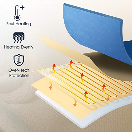 Electric Heated Blanket Twin Size 62\"x 84\" Flannel & Shu Velveteen Reversible, Fast Heating and for Full Body Warming with 10 Hours Auto Off & 4 Heat Settings, Machine Washable, Home Office Use