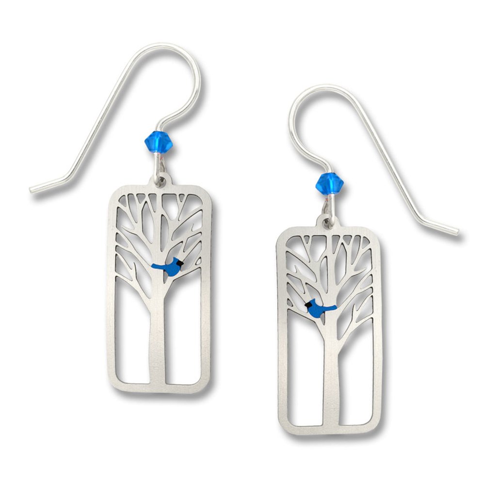 Sienna SkyHand-Painted Blue Bird in a Tree Earrings, Sterling Silver Ear Wires