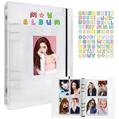 Photocard Binder A5 Kpop Photocard Holder Book, 200 Pockets Kpop Photocard Binder, Refillable A5 6 Rings Binder Kpop Photo Card Binder Photocard Album with DIY Letter Sticker (Clear B- 200 Pockets)