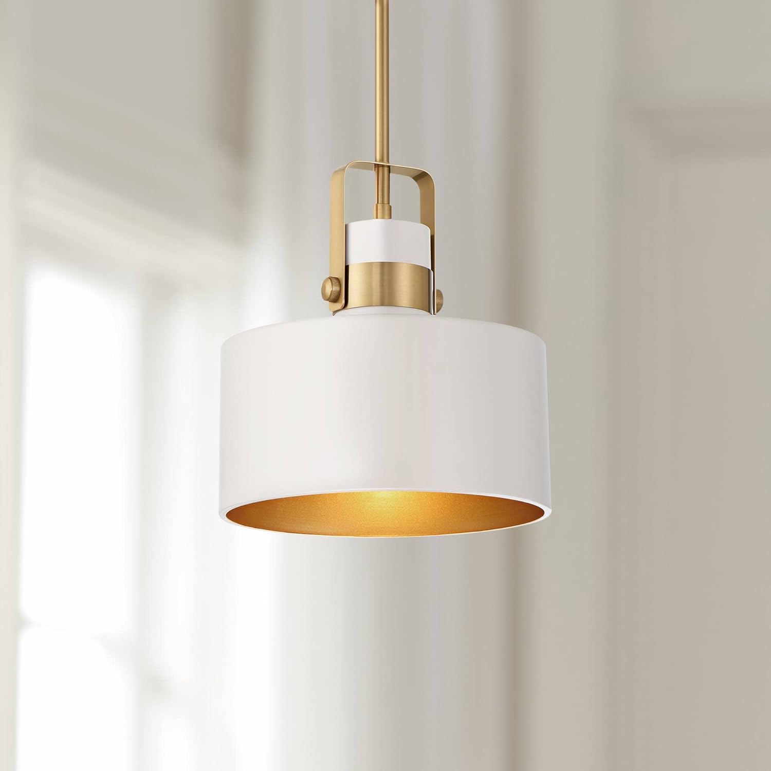 Possini Euro Design Courtney Soft Gold Mini Pendant Lighting 10" Wide Modern Matte White Outer Gold Inner Drum Shade Fixture for Dining Room Home Foyer Kitchen Entryway Bedroom Living High Ceilings