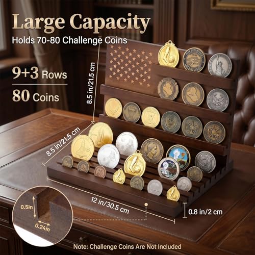 Exhibidor para monedas 11 filas para 80 unidades madera nogal miniatura 2
