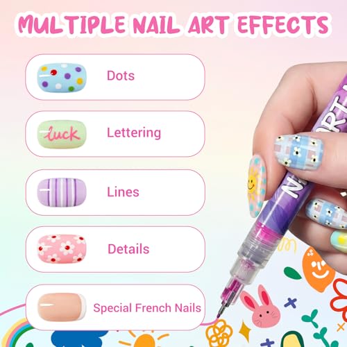 Image of 12 Color Nail Art Pens, 0.5 MM Nail Polish Pens Set Drawing Painting Point Liner Acrylic Painted Pen Kit, Waterproof and Quick-drying Nail for DIY Nails Art Design Manicure Tools