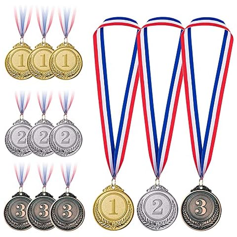 CJBIN Gold Silver Bronze Medals, 12 Pcs Medals for Children, Sports Day Medals for Children, Winners Medals for Kids Party Favors, Sports Competition and Decorations Cover