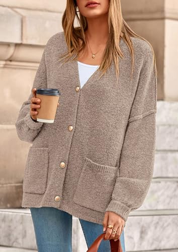 PRETTYGARDEN Fall Chunky Cardigan Sweaters for Women 2025 Button Lantern Sleeve Knit Oversized Sweater Coats with Pockets2