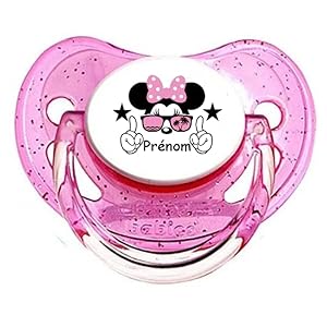 Chupete bebé personalizado nombre Minnie gafas, Sin BPA, Silicona, BE042