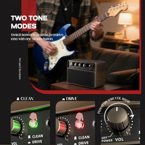 AKLOT Amplificador portátil para guitarra recargable con sistema inalámbrico de transmisor y receptor miniatura 5