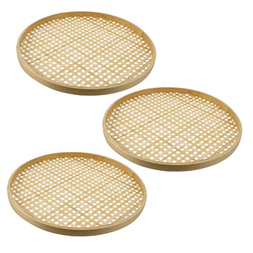 Uonlytech 3pcs bamboo sieve Stackable Oval Fruit Baskets Weaving Colander Basket storage Handmade Serving Trays Rattan Bread Basket Household Sieve vegetables serving basket food to weave