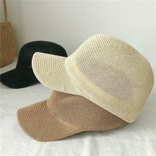 Unisex Summer Breathable Straw Baseball Cap Outdoor Sun Hats Solid Color Adjustable Shade Beach Hats3