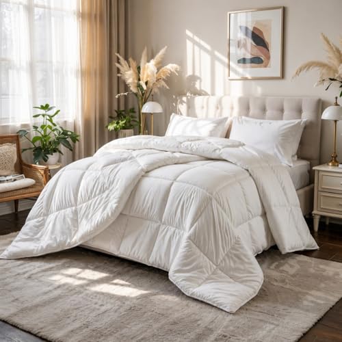 Image of Luxury Hotel Collection Cotton Comforter | All-Season Lightweight Quilt for Hot Sleepers | Plush, Breathable & Box-Stitched (Twin /Twin XL) White