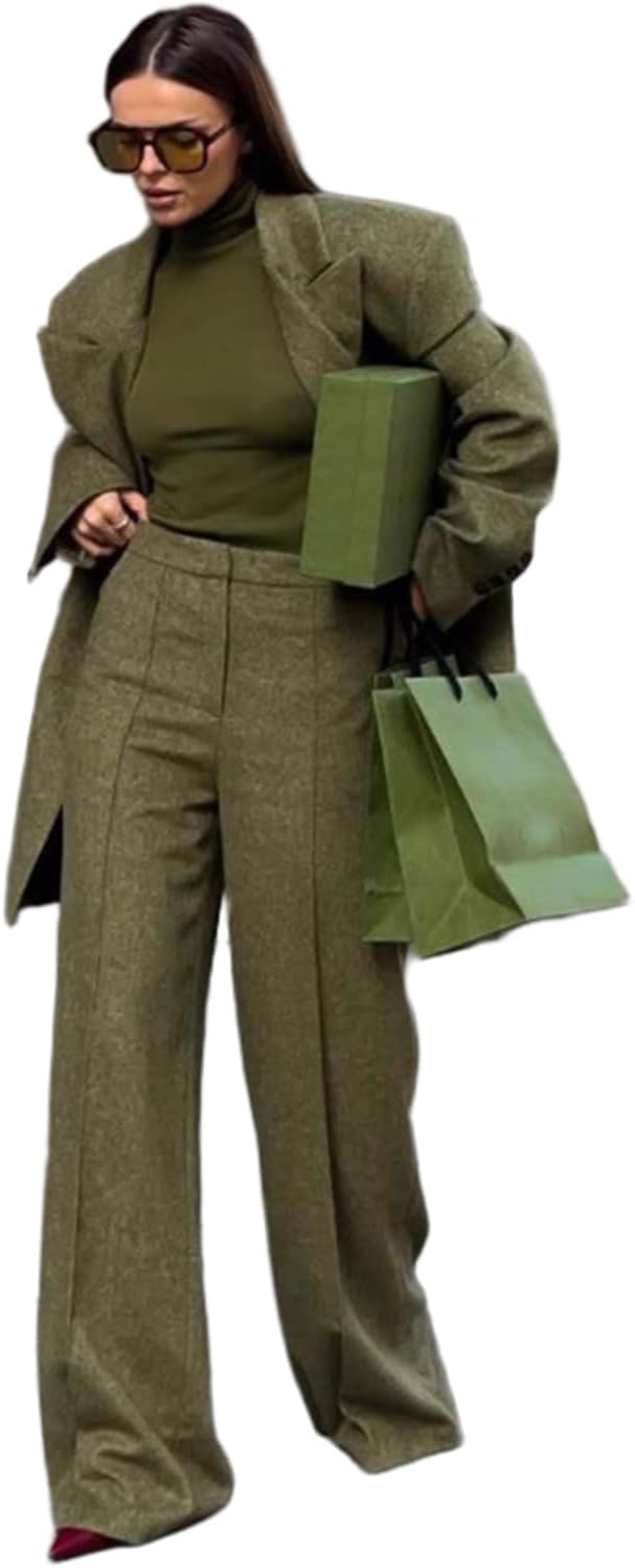 Women's Tweed Suit Formal Party Two Pieces Peak Lapel Jacket & Pants Set