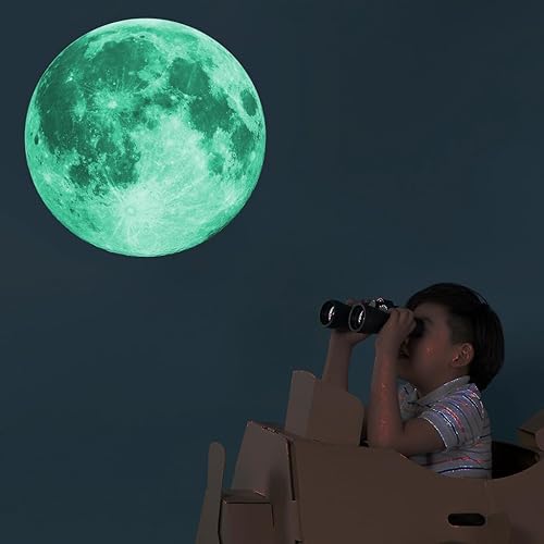 Quanhaigou Calcomanías de luna que brillan en la oscuridad para pared o techo Calcomanías de pared de luna grande luminosas verdes decoración de