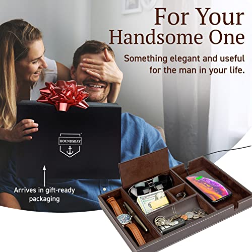 Houndsbay Leather Valet Tray For Men, Edc Catch All Tray Men, Dresser Valet Tray Nightstand Organizer Jewelry Wallet Desk Accessory, Bedside Entryway Mens Valet Tray Key Catchall Dump Station Box #TOP5