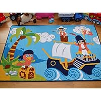 Rugs Supermarket Kids Non Slip Machine Washable Pirates Play Mat. Available in 3 Sizes (100cm x 160cm)