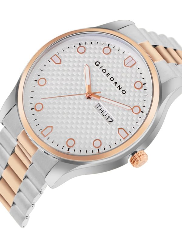 Image of Giordano Analog Watch for Men with Two-Tone Stainless Steel Strap & Textured Dial, Day-Date Display, Elegant Casual Style
