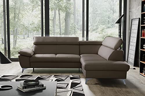 VENESETTI Canapé d'angle Convertible en Cuir Italien de Luxe 5 Places Warren II, avec Coffre, Taupe, Angle Droit