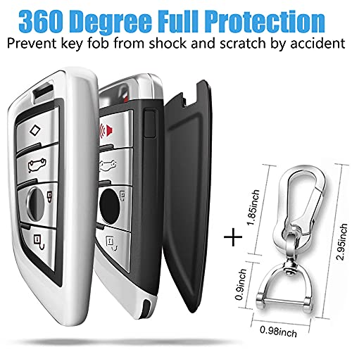 Image of QBUC for BMW Key Fob Cover with Leather Keychain, Silver
