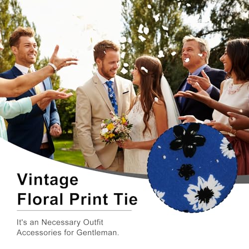 Image of Luckyvestir Mens Ties, Sage /Dusty Blue /Pink Floral Ties for Men, 2.76 inch Cotton Flower Necktie for Wedding /Groomsmen /Party