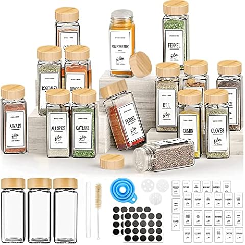 36 Spice Jars with Bamboo Lids and Labels Cover