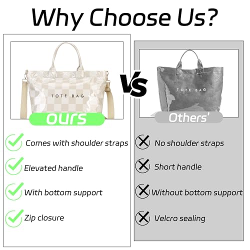 Image of GISMTR Large PVC Tote Bag for Women Letters Print Handbags Kraft Paper Shoulder Bag for Work Travel