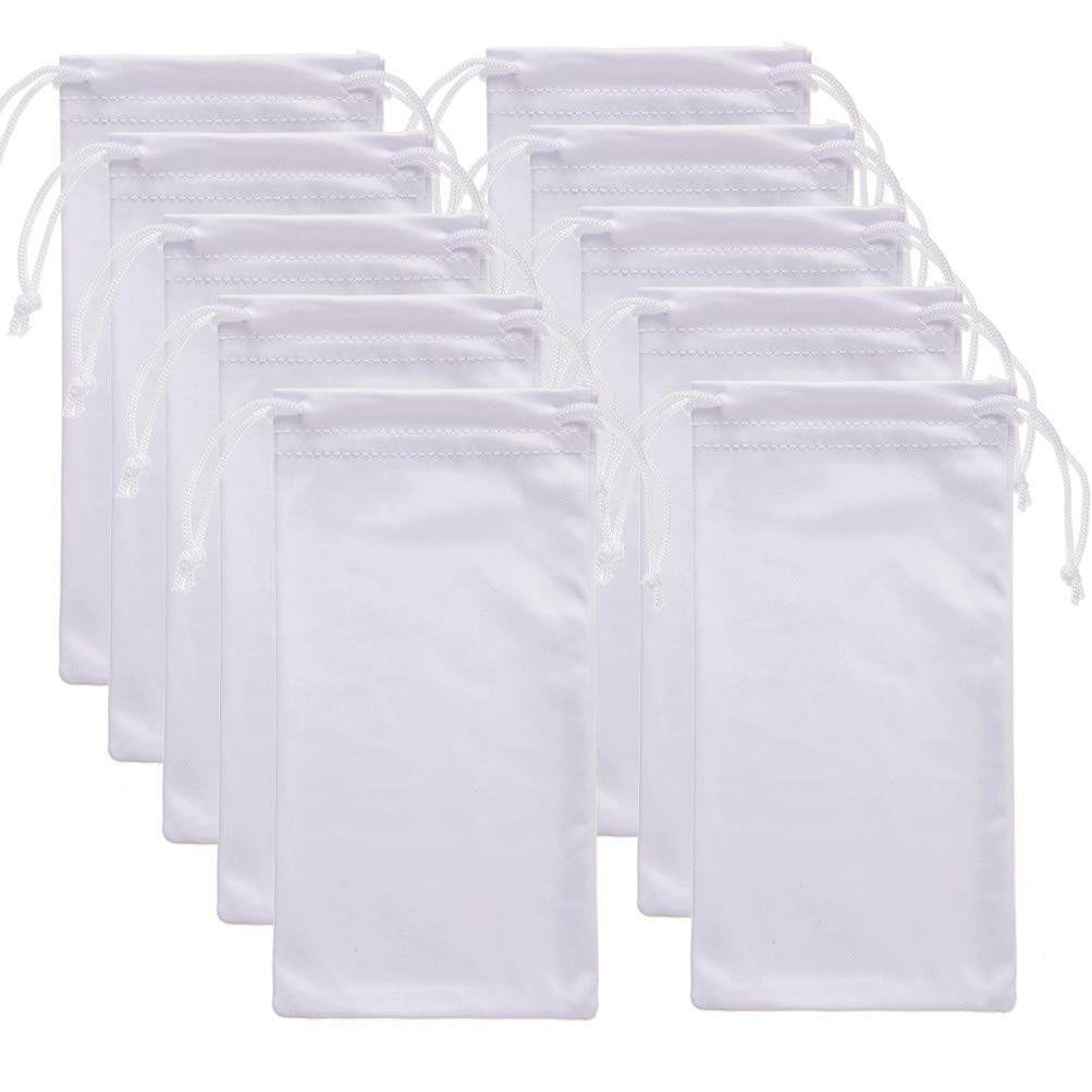 EMAAN10 Packs-Microfiber Sunglasses Glasses Gadgets Cleaning and Storage Pouch Drawstring Bag（White）