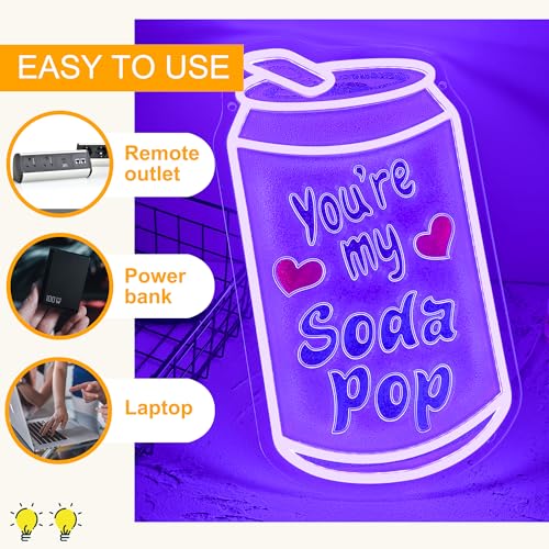 Image of Allball You'Re My Soda Pop Neon Sign, Soda Pop Neon Light Valentine'S Day Decor USB Powered Drink Can LED Dimmable, for Bar Club Party Restaurant Kitchen Dessert Shop Birthday Gifts(15.7 * 9 In)