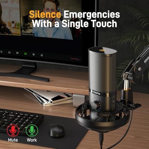 Image of MAONO USB Condenser Microphone-Studio Mic with Shock Mount, Boom Arm, Software, Mute, Gain Knob, Volume Control for Streaming, Recording, Singing, Podcasting, Content Creation, Audiobooks-PM450