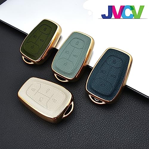 Image of JVCV Premium Soft Gold Border TPU Leather Pattern Key Cover Compatible with Tata Nexon, Harrier, Tiago EV, Altroz, Tigor, Safari, Nexon EV, Punch, Punch EV 4 Button Smart Key (Black)