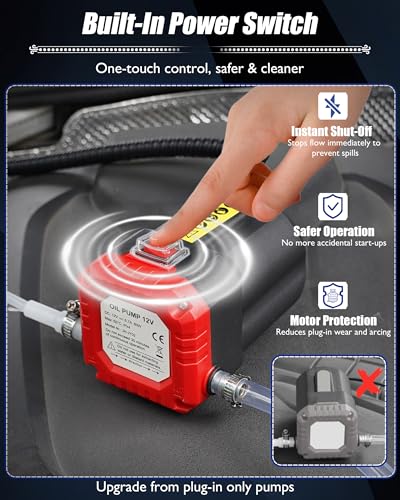 Image of Oil Extractor Pump 12V 80W, Electric Oil Pump for Engine Oil Change, Car Fluid Pump for Motor Oil, Gear Oil, Transmission Fluid Transfer, Upgrade Overload Oil Removal Pump for Car, Mower, Boat, Red