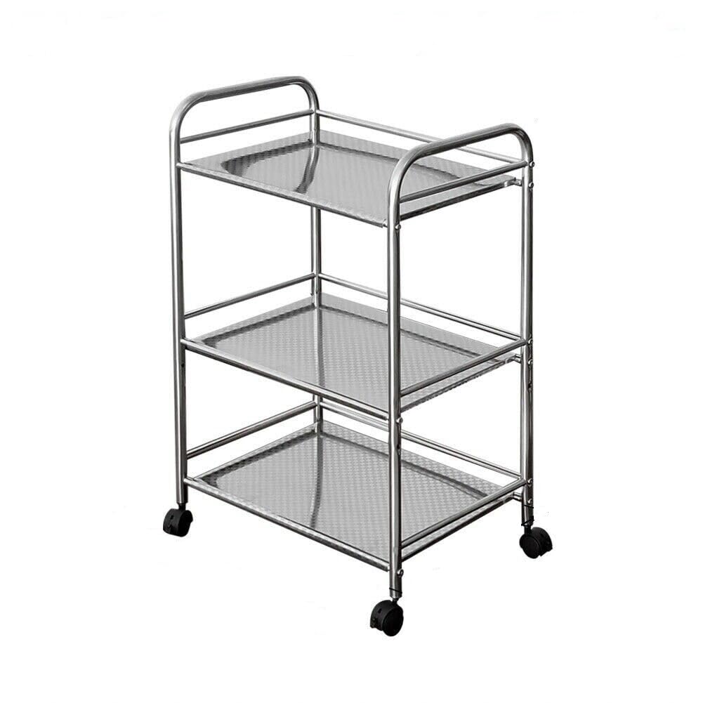 Multibao Stainless Steel 3/4 Tier Trolley Cart Wheels Utility Shelf Storage Rack Kitchen Cart Serving Salon BBQ For Hotels Restaurants (60 * 32 * 76cm 3 Tier)