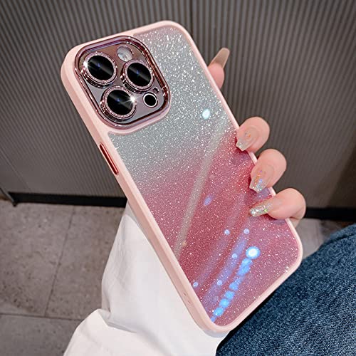 Coque rigide iPhone 13 Pro paillettes diamant rose antichoc et transparente pour objectif
