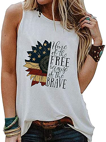 Sunflower American Flag Home of The Free Because of The Brave Tank Top Women 4th of July USA Patriotic Tee Shirt4