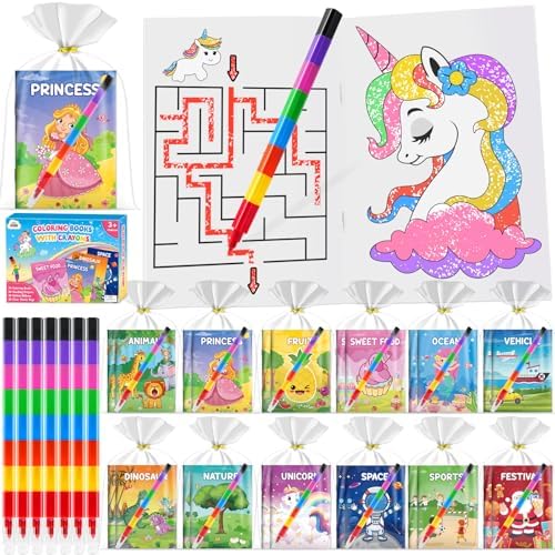 ZMLM 24 Coloring Books for Kids Party Favors: Bulk 24 Crayons Mini Coloring Books for Kids Ages 4-8 Birthday Goodie Bags Stuffers Toddlers Return Gifts Classroom Prizes Teacher Crafts (Classic)