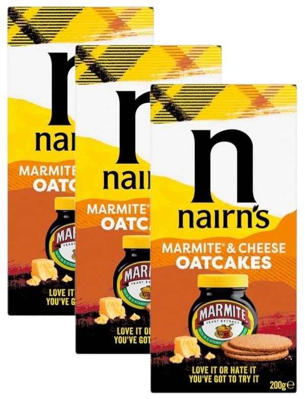 Marmite & Cheese Oatcakes - Wholegrain Oats - Healthy Snacks - Plant Based Oatcake - High in Fibre - Pack of 3
