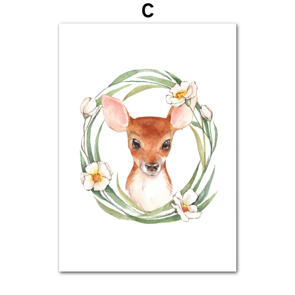 Deer Bird Fox Cat Flower Nursery Nordic s Wall Art Canvas Painting Wall Pictures For Kids Room Decor 40x60cm NO Frame