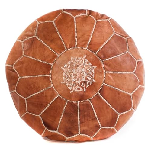 Tan Brown Moroccan Leather Ottoman Pouf Cover, Ottoman Footstool Hassock 100% Real Natural Leather Pouffe, Home Gifts, Home Decor, Foot Stool