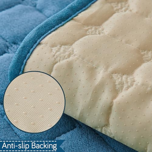 Image of HOKIPO 'BelleLace Series' 5 Seater Sofa Cover Mat in 3+2 Seater Combination | Imperial Milk Velvet with Anti Slip Backing, Celadon Blue (AR-5966+5964-BL)