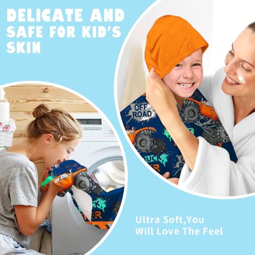 Image of Car Bath Towels Shower Wrap for Boys, Engineering Vehicle Boys Beach Towel with Hoodie for Kids Toddlers Age 4-8, Hooded Poncho Beach Blanket for Pool Swimming Cute Wearable Bath Towel for Child