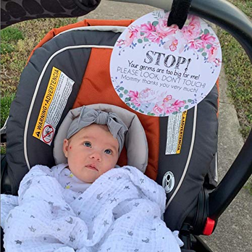 image for Three Little Tots – Flower Stop No Touching Baby Car Seat Sign or St