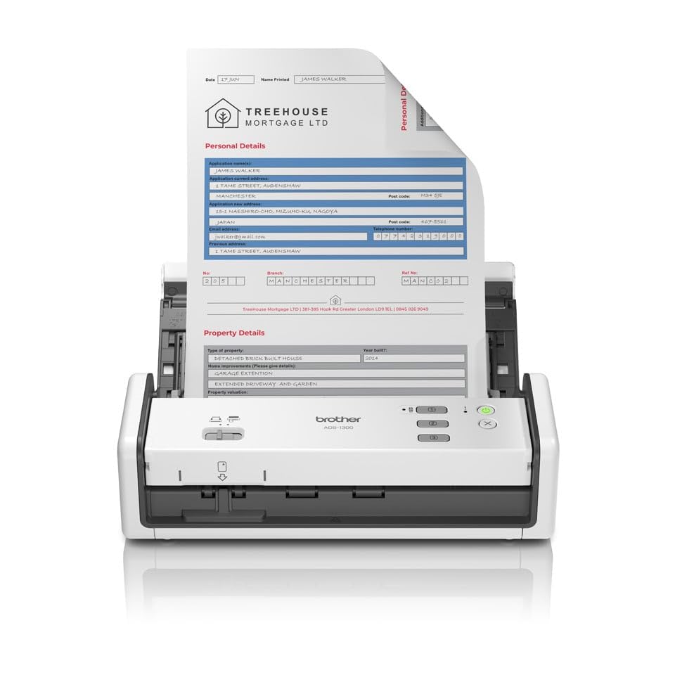 Brother ADS-1300 Scanner de documents compact USB Type-C, 20 feuilles ADF, 30 pages/minute, logiciel PDF