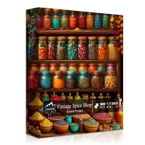 Vintage Spice Shop Puzzle for Adults 1000 Pieces, Colorful Retro Kitchen Scene, Impossible Hard Difficult Food Spice Jigsaw Puzzle Challenge