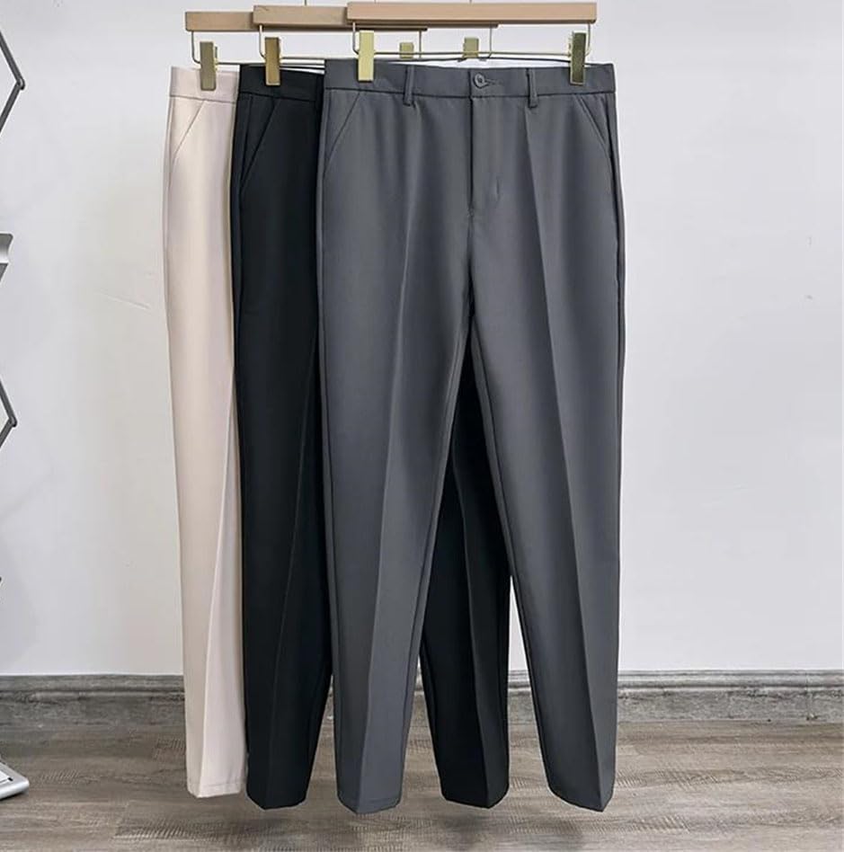 Men Korean Style Solid Color Slim Fit Suit Pants Draped Business Casual Straight Trousers4